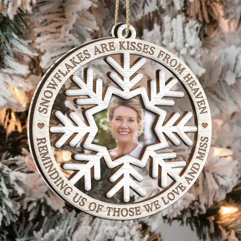 Custom Photo Snowflakes Are Kisses From Heaven Christmas Memorial - Personalized 2-Layered Mix Ornament ornament The Next Custom Gift