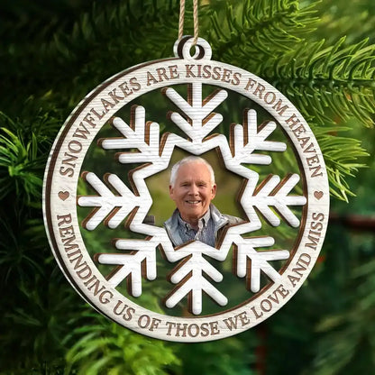 Custom Photo Snowflakes Are Kisses From Heaven Christmas Memorial - Personalized 2-Layered Mix Ornament ornament The Next Custom Gift