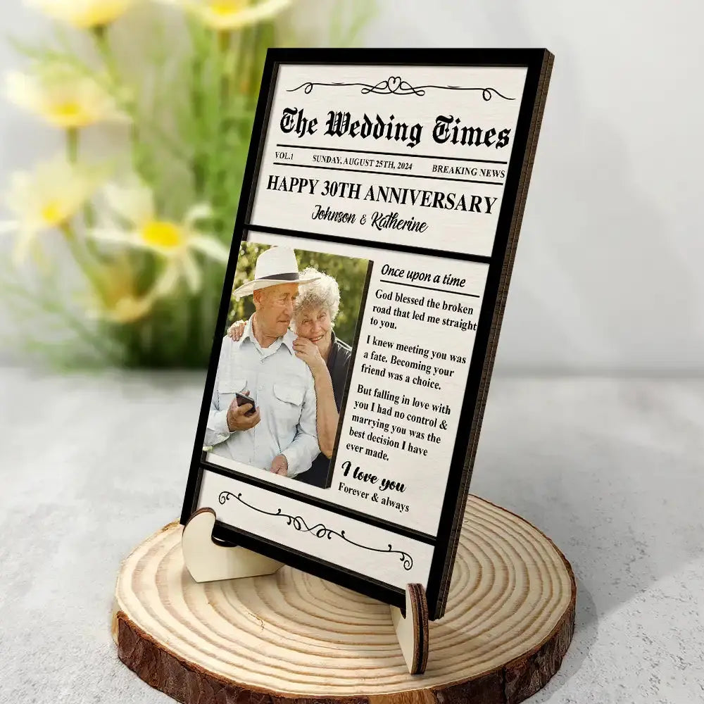 Custom Photo The Wedding Times Couples - Personalized 2-Layered Wooden Plaque With Stand Standing Wooden Plaque The Next Custom Gift