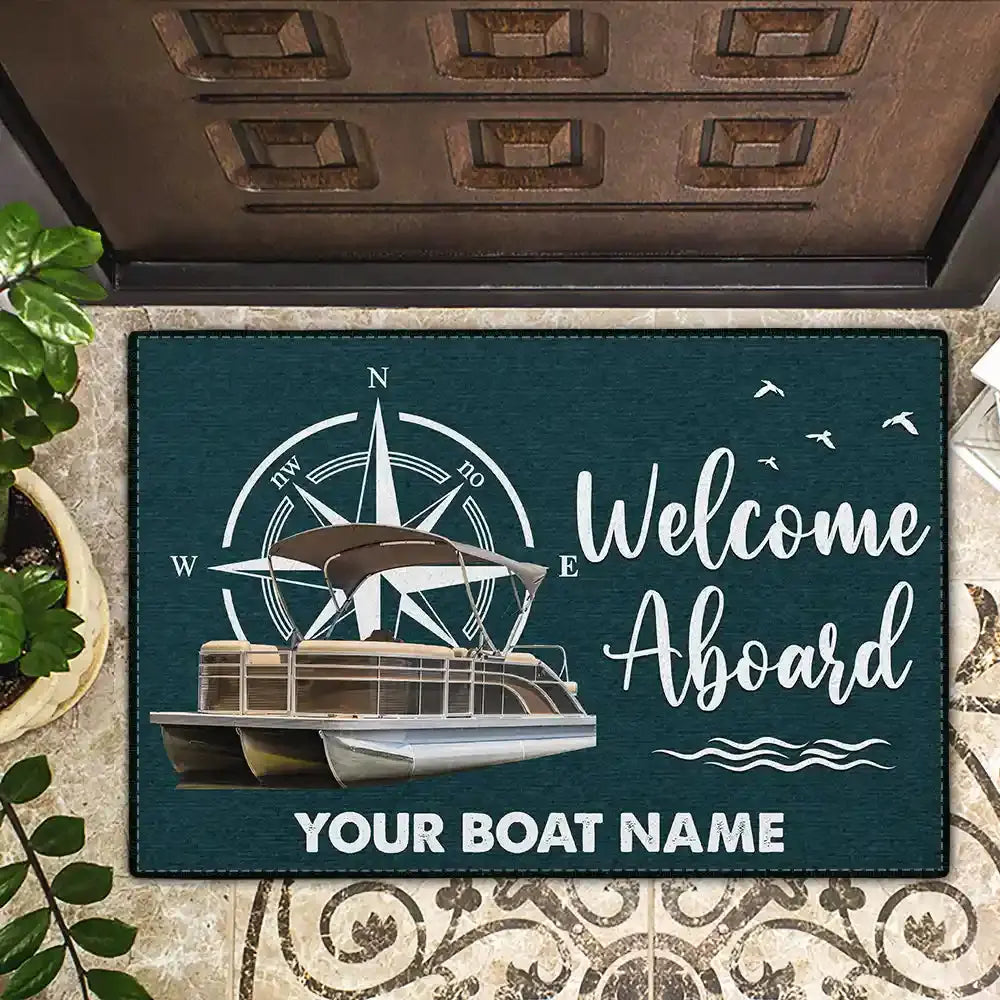 Custom Photo Welcome Aboard Boating Lake River - Personalized Doormat Doormat The Next Custom Gift