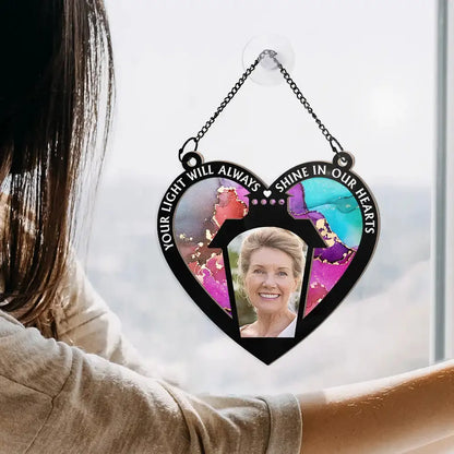 Custom Photo Your Light Will Always Shine In My Heart Lantern - Personalized Window Hanging Suncatcher Ornament Hanging Suncatcher Ornament The Next Custom Gift