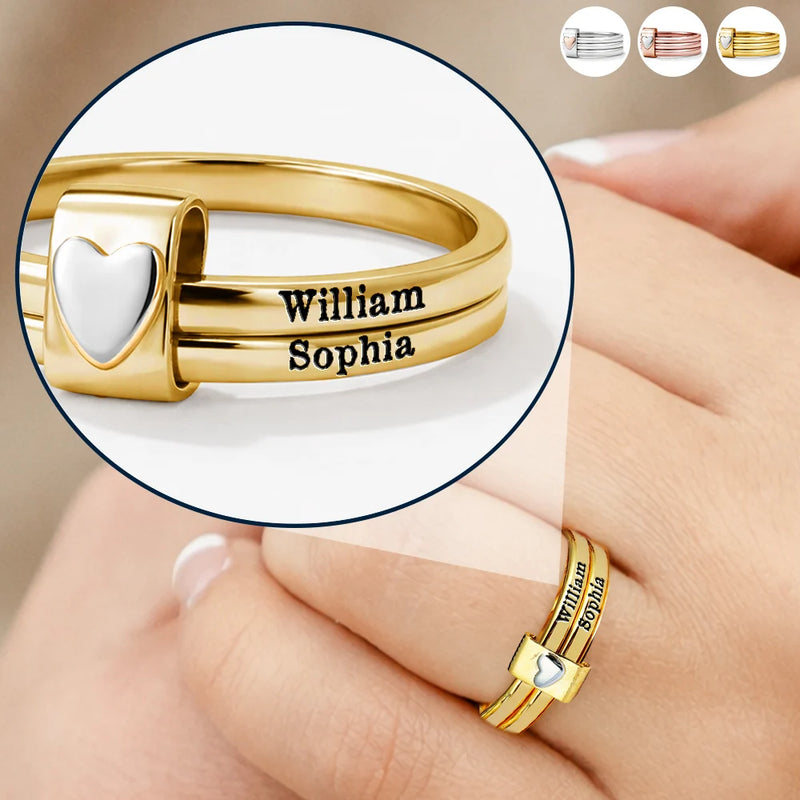Custom Name Jelwery For Women Girlfriend Wife Mom And Besties - Personalized Heart Stacking Rings