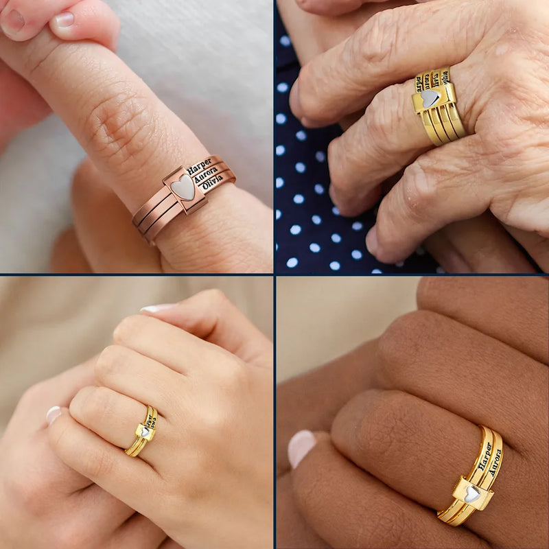 Custom Name Jelwery For Women Girlfriend Wife Mom And Besties - Personalized Heart Stacking Rings
