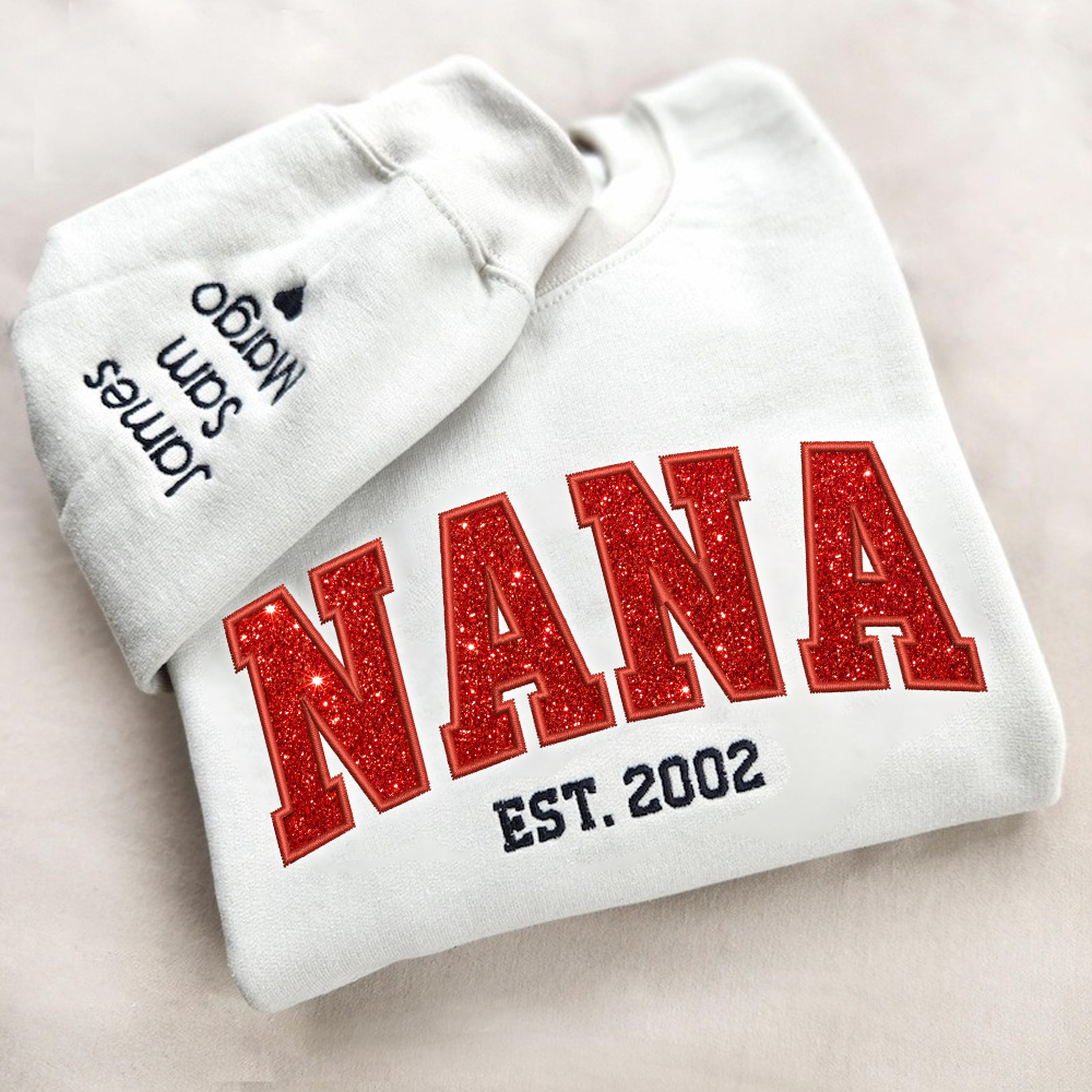 Custom Nana Glitter Embroidered And Kids Sweatshirt