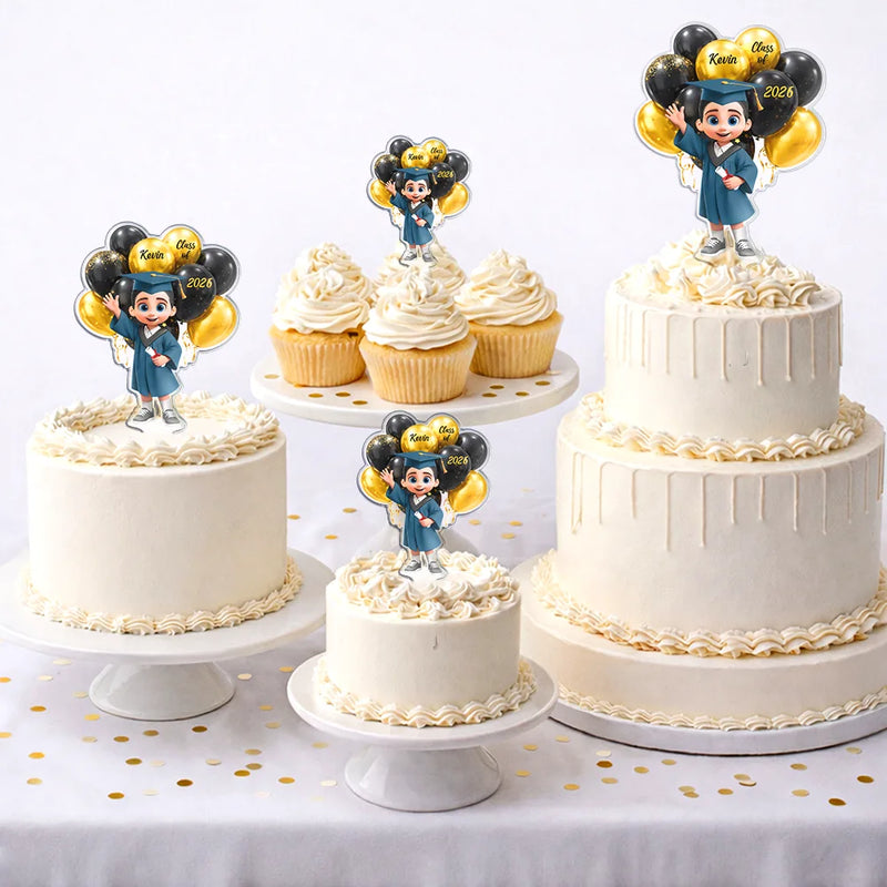 Custom Photo 3D Effect Happy Graduation Kid - Personalized Acrylic Cake Topper