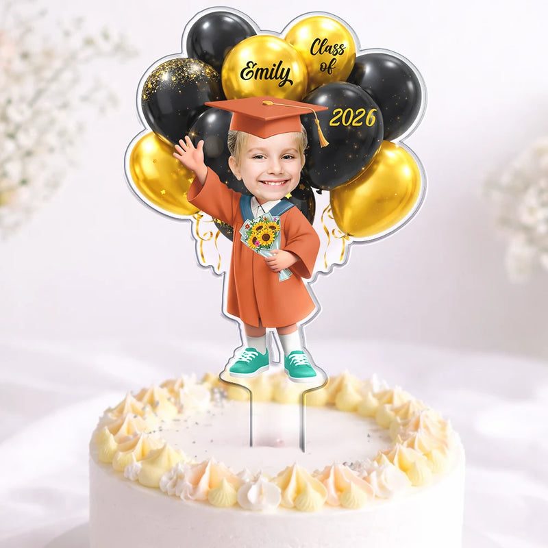 Custom Photo 3D Effect Happy Graduation Kid - Personalized Acrylic Cake Topper