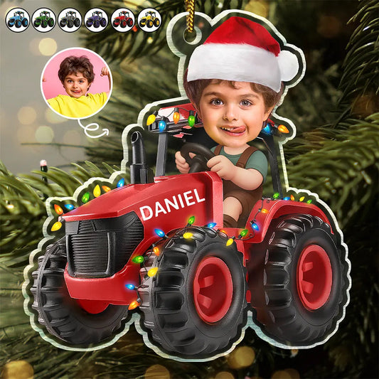 Custom Photo 3D Effect Tractor Farmer - Personalized Custom Shaped Acrylic Ornament