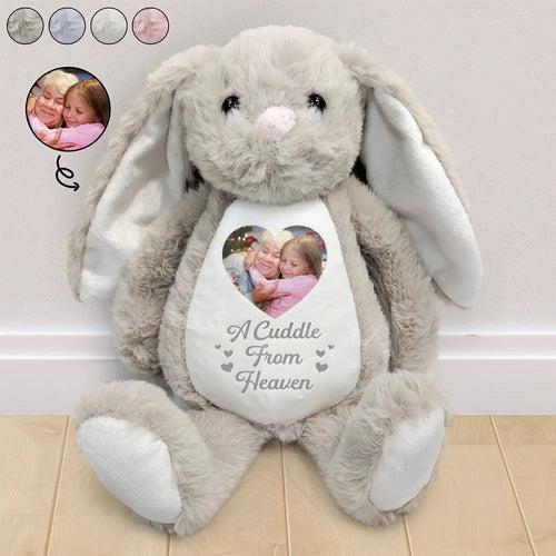 Custom Photo A Cuddle From Heaven Memorial - Personalized Soft Toy Bunny