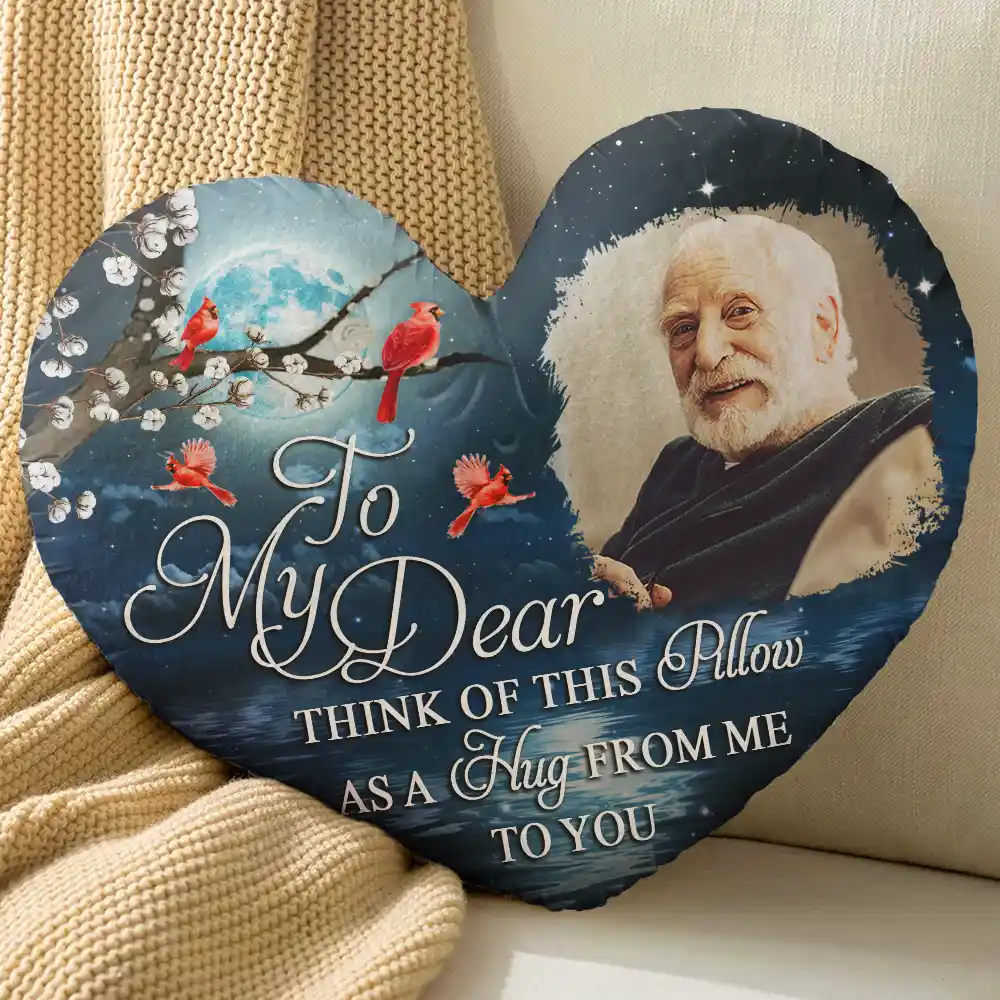 Custom Photo A Hug From Heaven When You Really Miss Me Memorial - Personalized Heart Shaped Pillow
