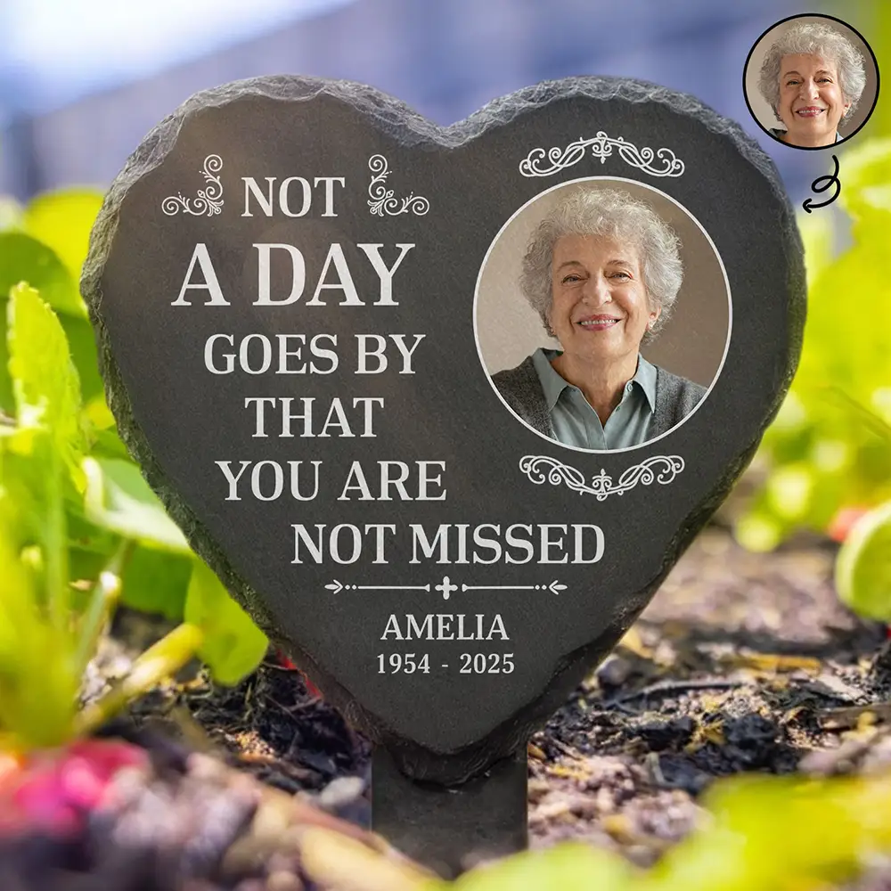Custom Photo Not A Day Goes By That You Are Not Missed - Personalized Heart Slate Garden Stake
