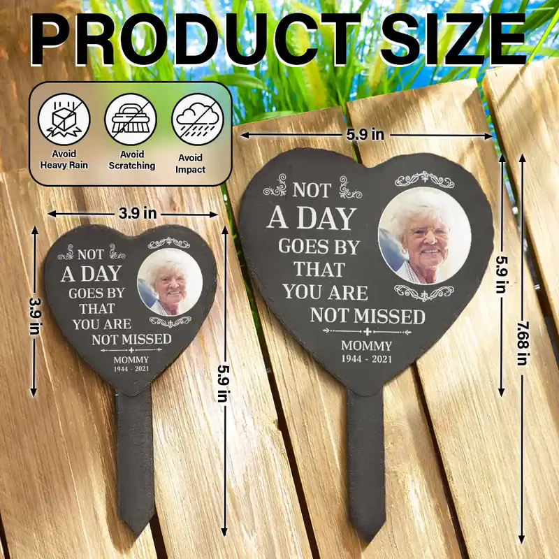 Custom Photo Not A Day Goes By That You Are Not Missed - Personalized Heart Slate Garden Stake