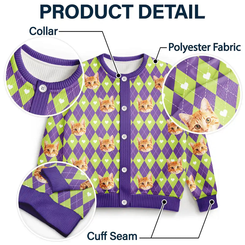 Custom Photo Argyle Plaid Pet Face - Personalized Cardigan