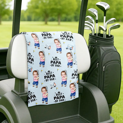 Custom Photo Best Dad By Par Funny Kid - Personalized Golf Towel HM