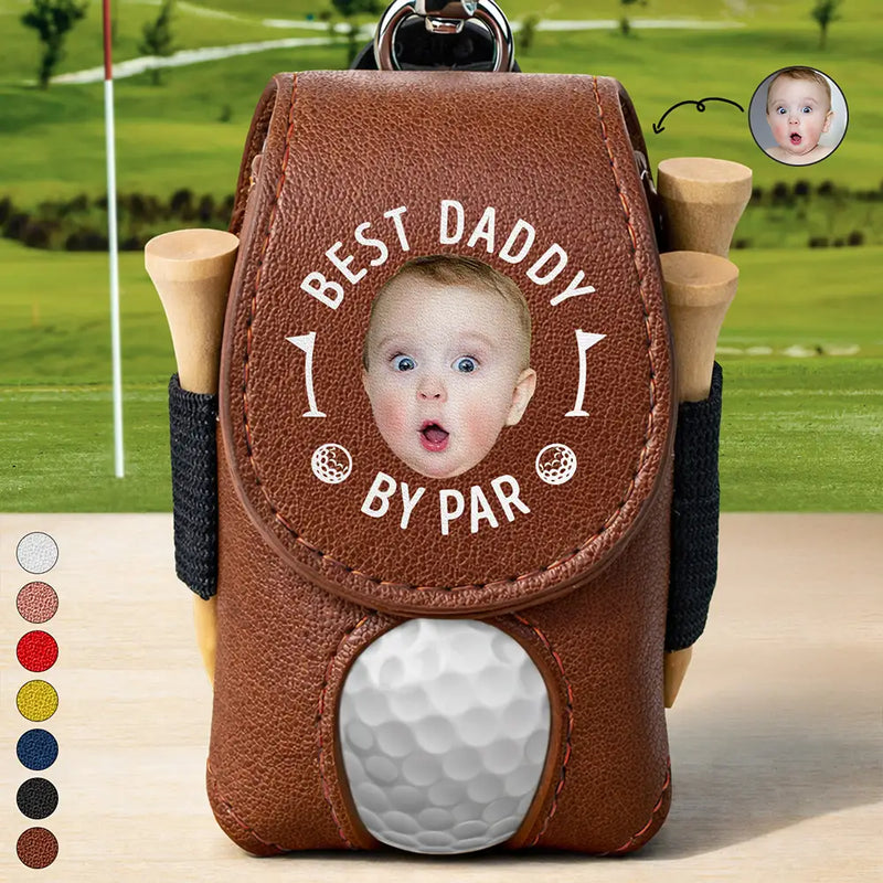 Custom Photo Best Daddy By Par - Personalized Leather Golf Ball Holder