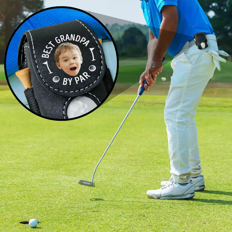 Custom Photo Best Daddy By Par - Personalized Leather Golf Ball Holder
