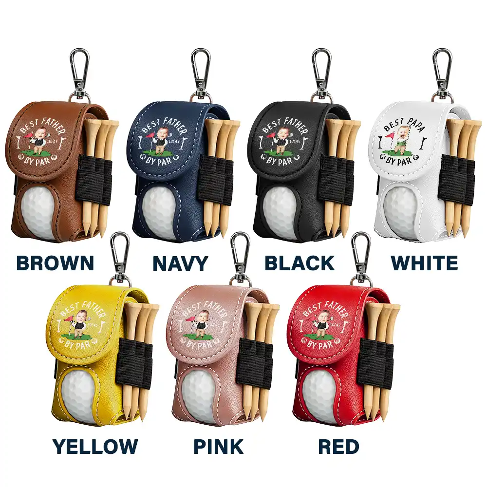 Custom Photo Best Daddy By Par Funny Kid - Personalized Leather Golf Ball Holder