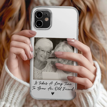 Custom Photo Besties Gray Scale Right In The Throat - Personalized Clear Phone Case