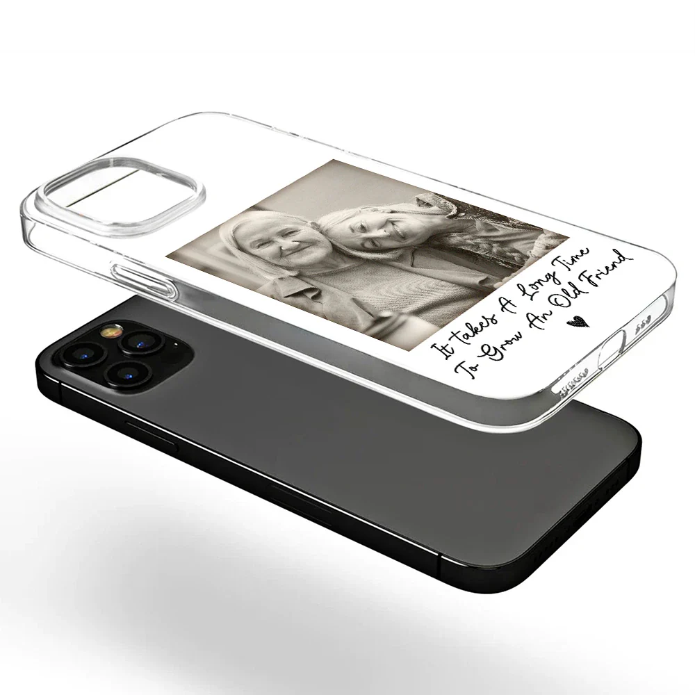 Custom Photo Besties Gray Scale Right In The Throat - Personalized Clear Phone Case