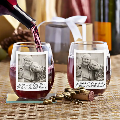 Custom Photo Besties Gray Scale Right In The Throat - Personalized Stemless Wine Glass
