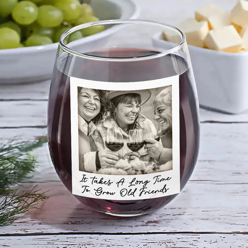 Custom Photo Besties Gray Scale Right In The Throat - Personalized Stemless Wine Glass