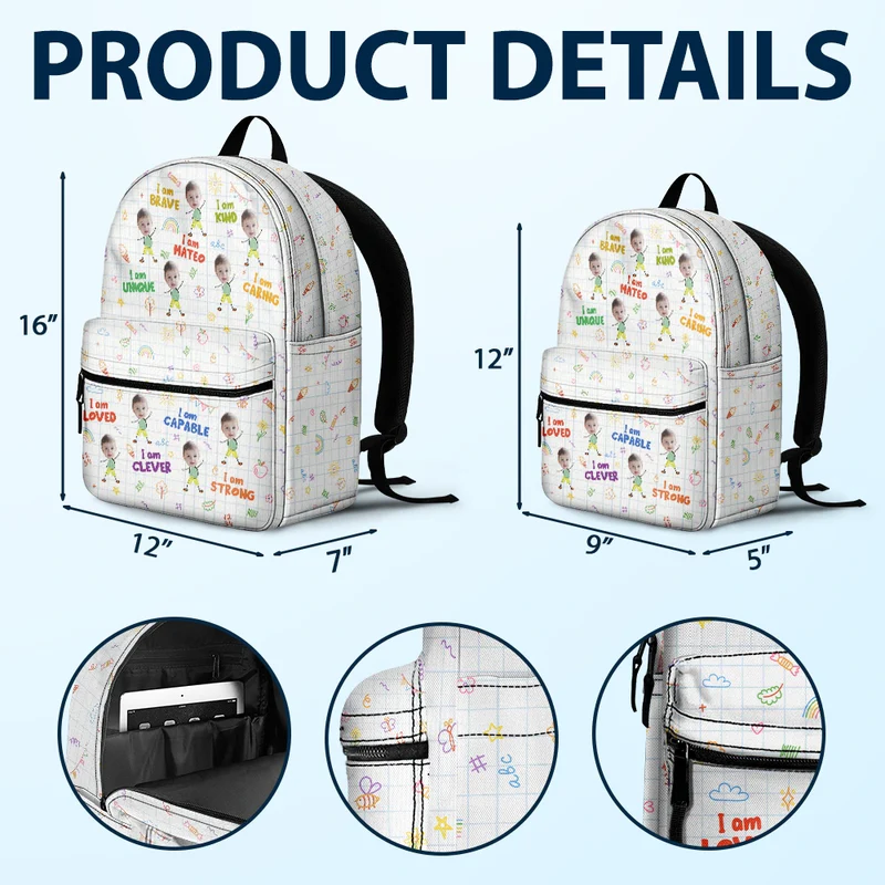 Custom Photo Bloom Notes For Kids - Personalized Canvas Backpack