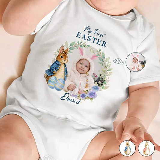 Custom Photo Bunny First Easter - Personalized Baby Onesie