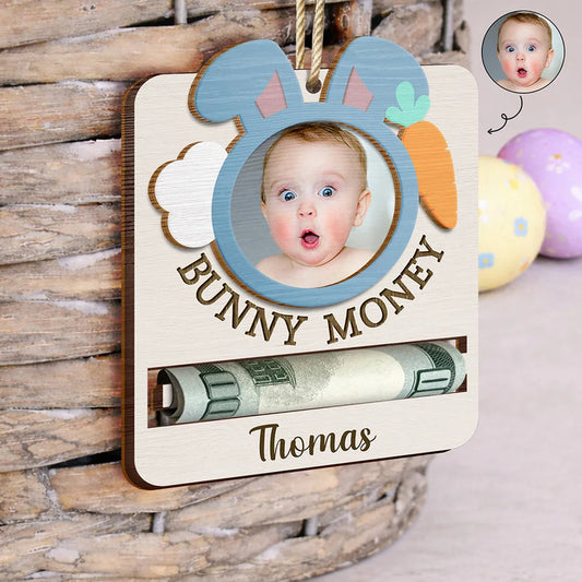 Custom Photo Bunny Money Holder - Personalized Wooden Ornament