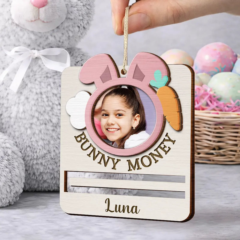 Custom Photo Bunny Money Holder - Personalized Wooden Ornament