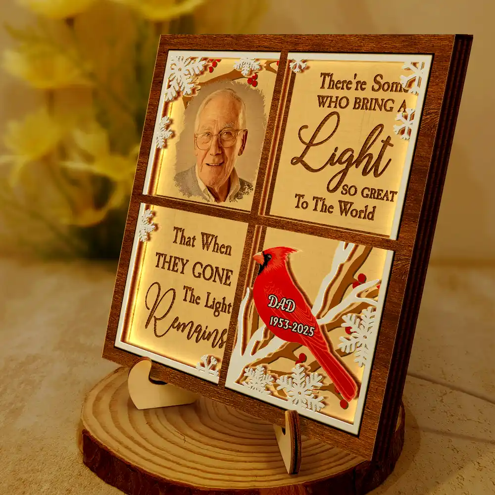 Custom Photo Cardinal They Fly Beside Us - Personalized LED Light Wooden Plaque