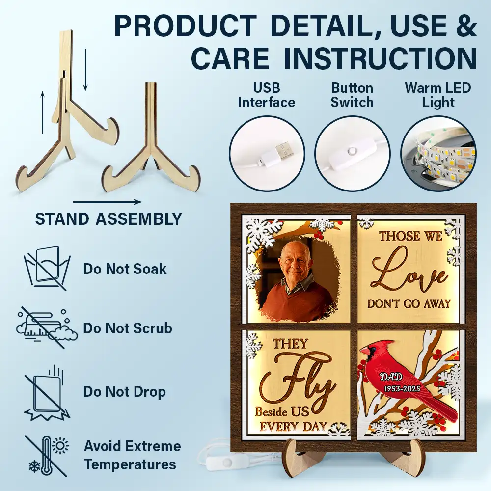 Custom Photo Cardinal They Fly Beside Us - Personalized LED Light Wooden Plaque