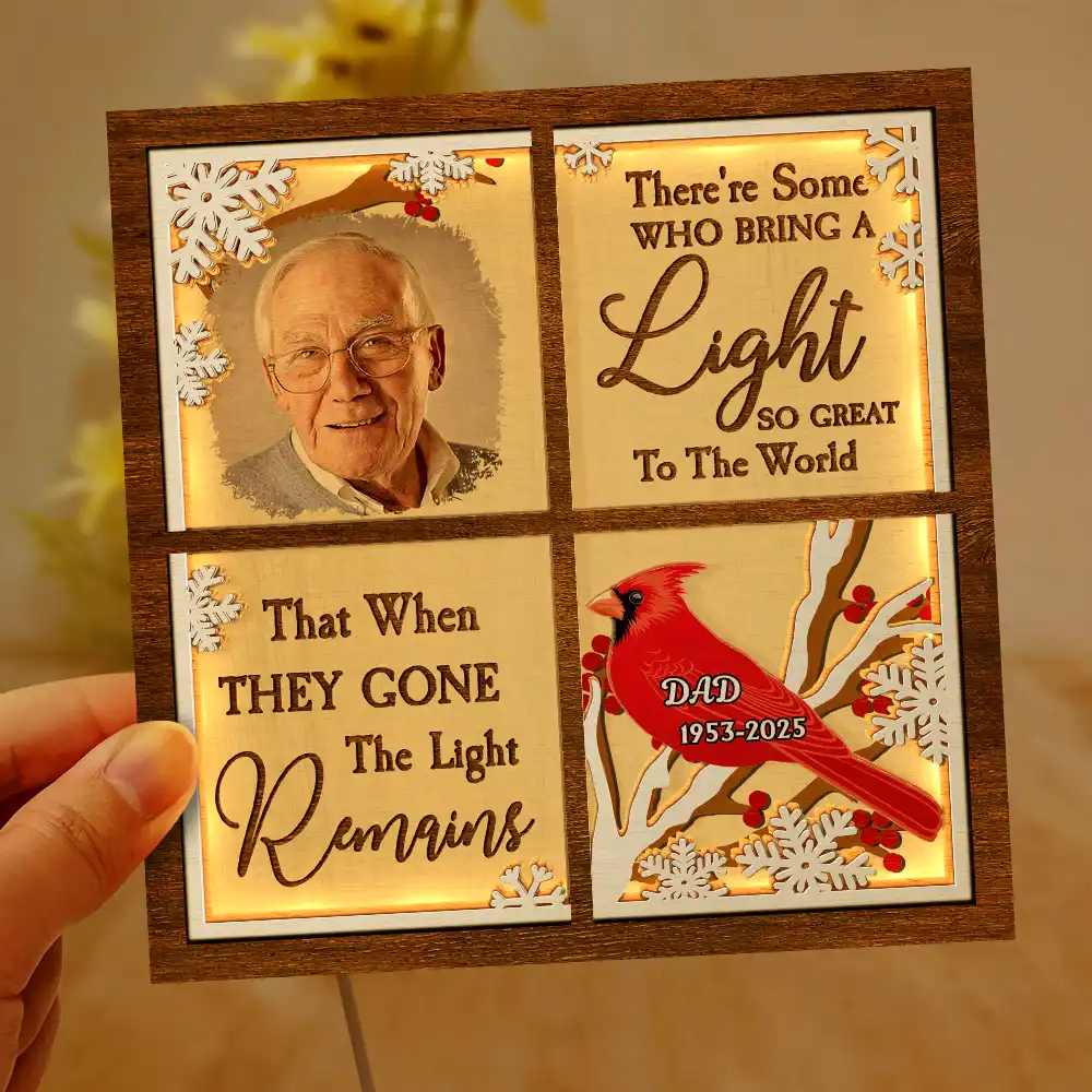 Custom Photo Cardinal They Fly Beside Us - Personalized LED Light Wooden Plaque