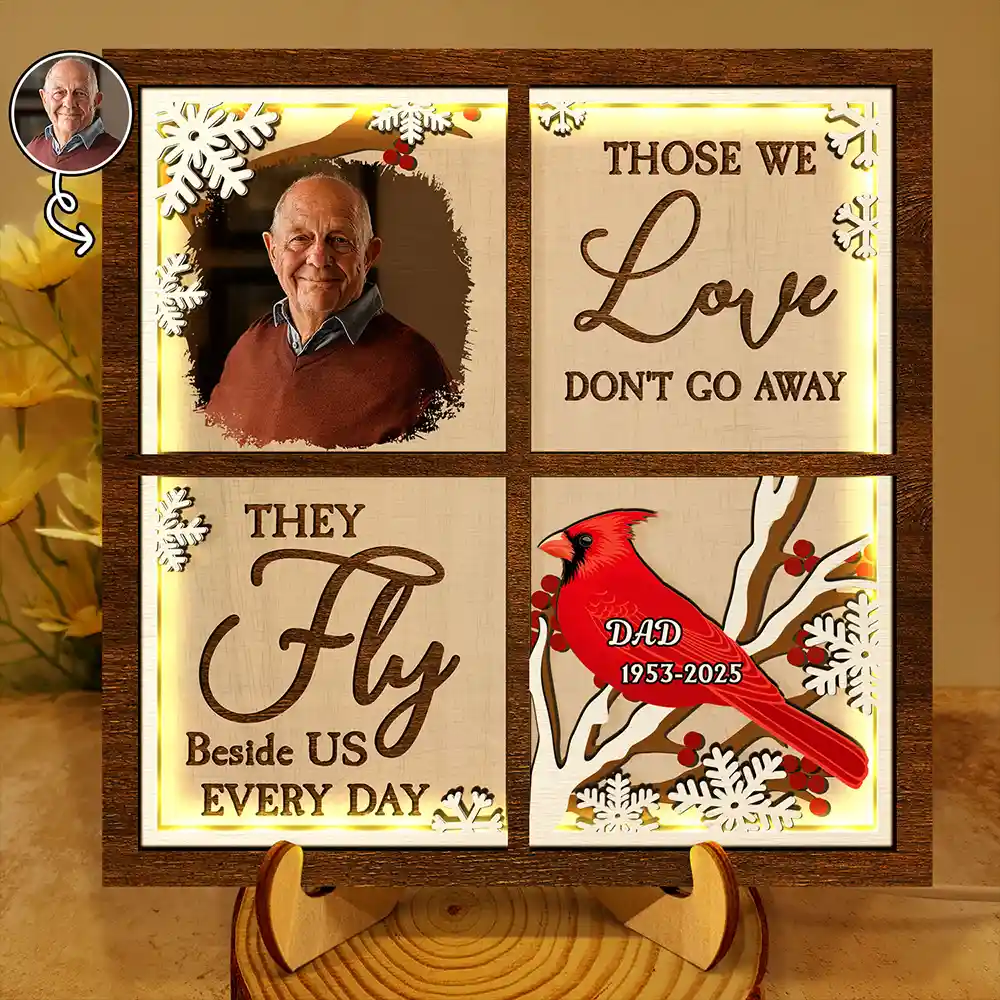 Custom Photo Cardinal They Fly Beside Us - Personalized LED Light Wooden Plaque