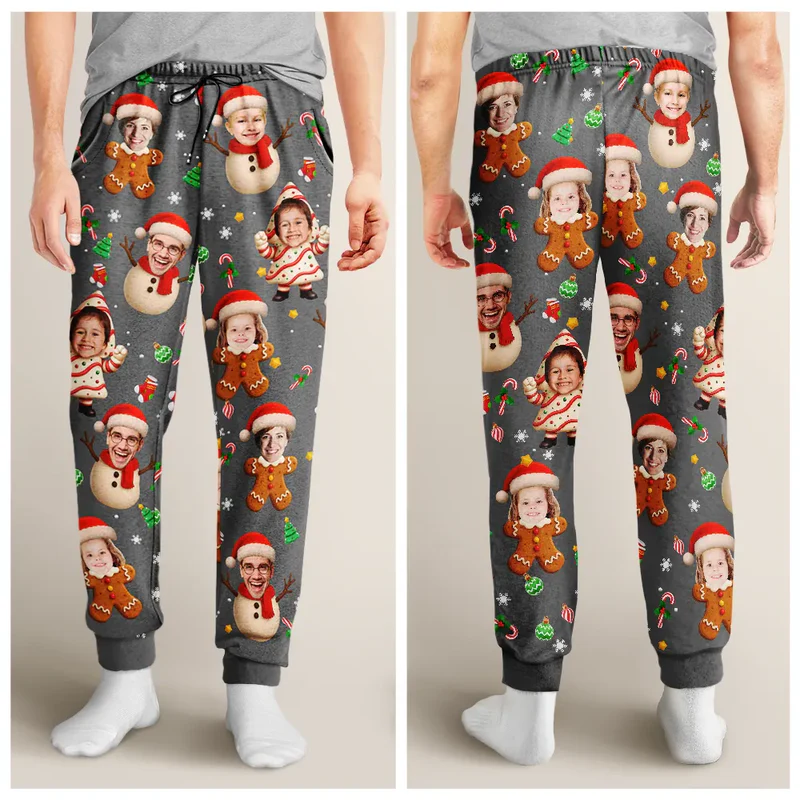 Custom Photo Christmas Characters Funny Face - Personalized Pajama Pants