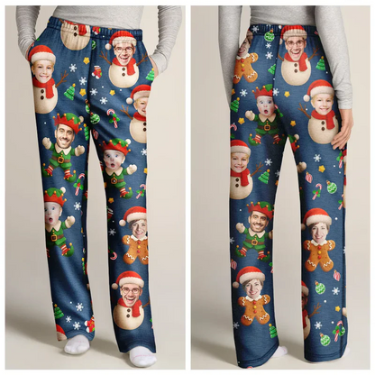 Custom Photo Christmas Characters Funny Face - Personalized Pajama Pants