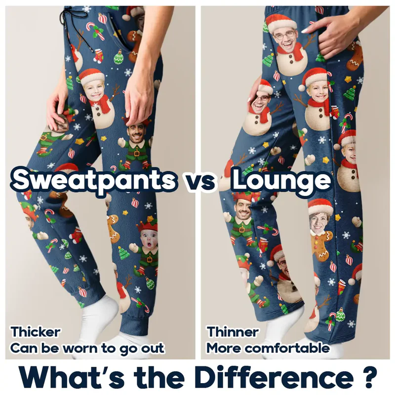 Custom Photo Christmas Characters Funny Face - Personalized Pajama Pants