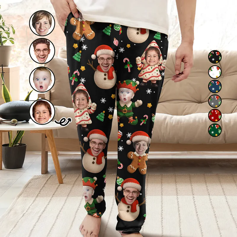 Custom Photo Christmas Characters Funny Face - Personalized Pajama Pants