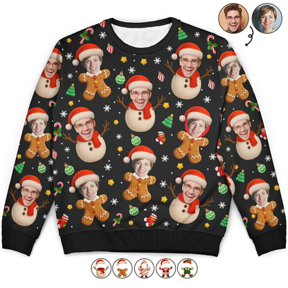 Custom Photo Christmas Characters Funny Face - Personalized Unisex Ugly Sweater