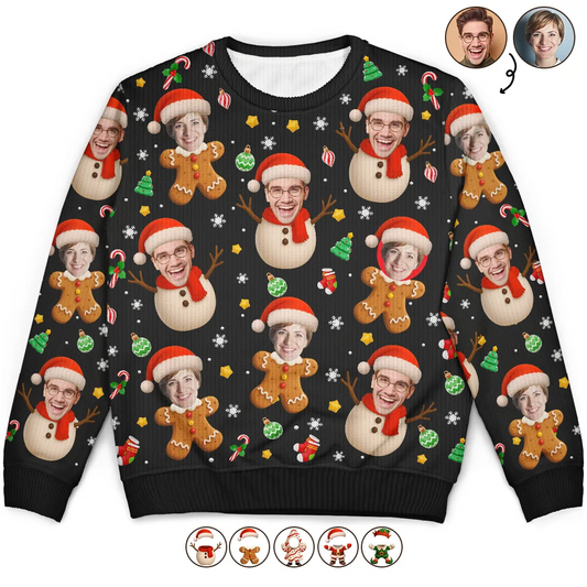Custom Photo Christmas Characters Funny Face - Personalized Unisex Ugly Sweater
