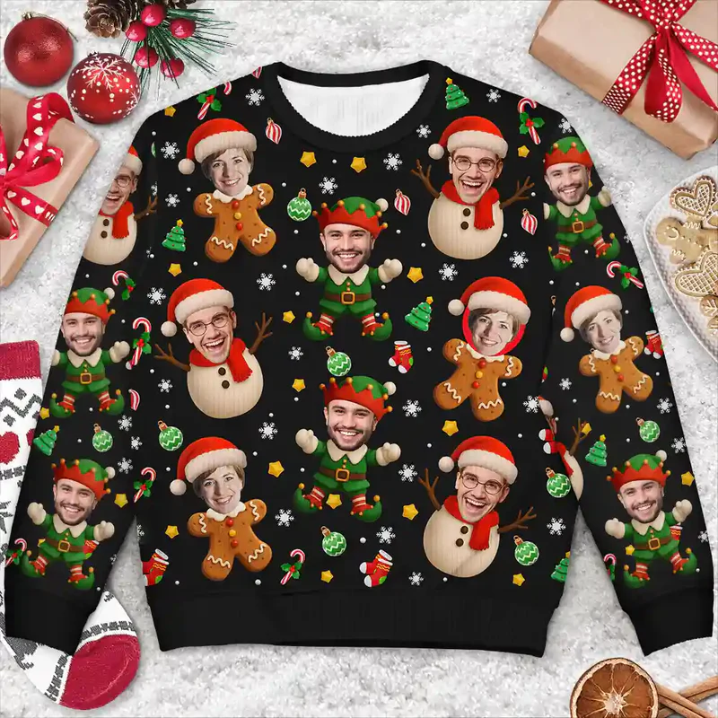 Custom Photo Christmas Characters Funny Face - Personalized Unisex Ugly Sweater