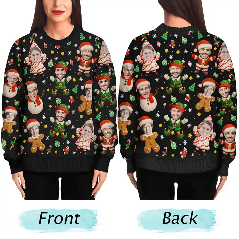 Custom Photo Christmas Characters Funny Face - Personalized Unisex Ugly Sweater