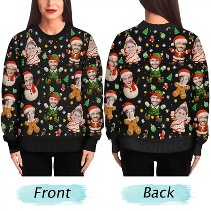 Custom Photo Christmas Characters Funny Face - Personalized Unisex Ugly Sweater
