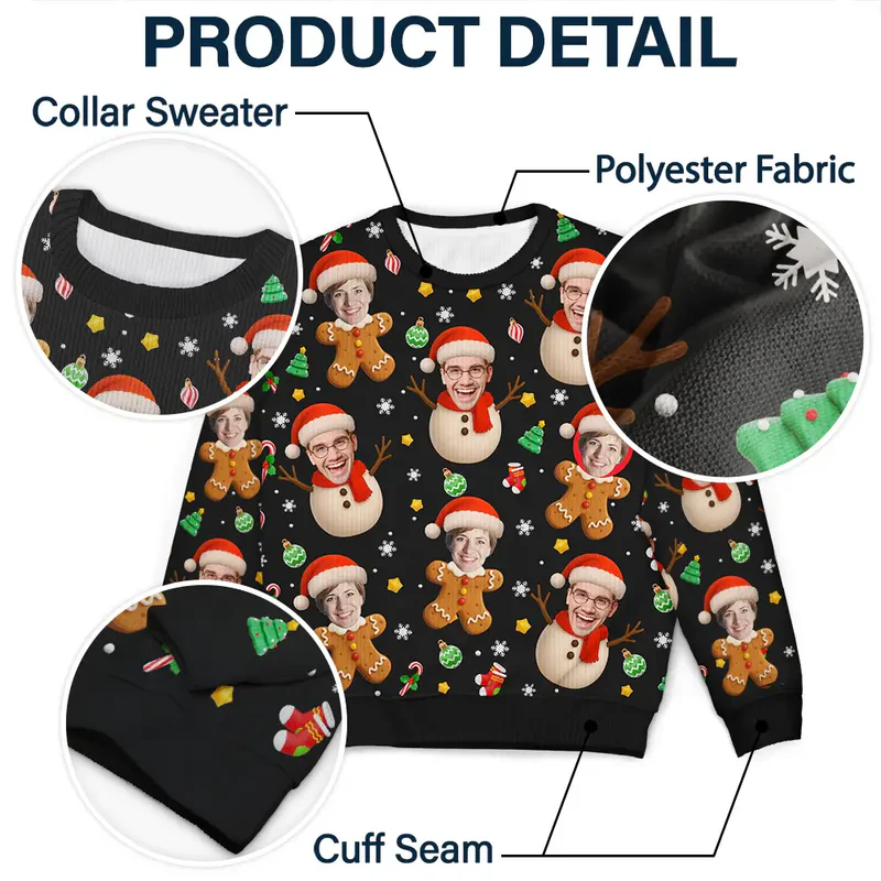 Custom Photo Christmas Characters Funny Face - Personalized Unisex Ugly Sweater