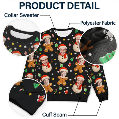 Custom Photo Christmas Characters Funny Face - Personalized Unisex Ugly Sweater