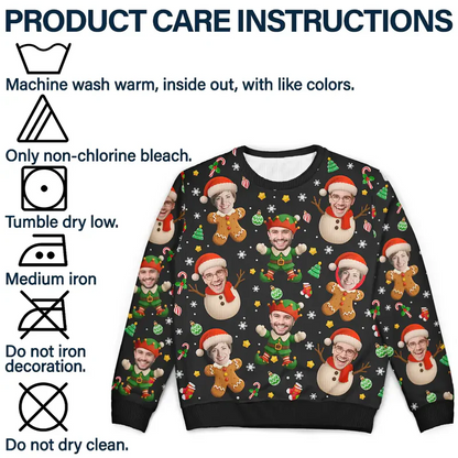 Custom Photo Christmas Characters Funny Face - Personalized Unisex Ugly Sweater