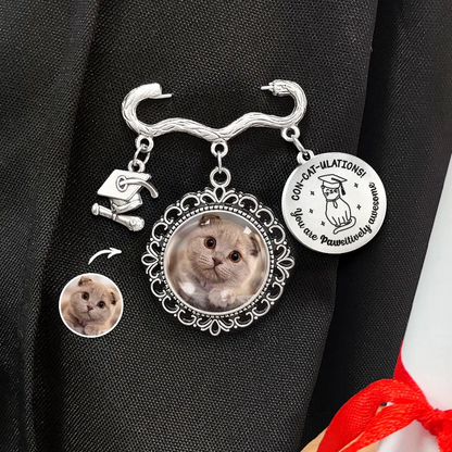 Custom Photo Concatulations You Are Pawsitively Awesome - Personalized Graduation Tassel Pin