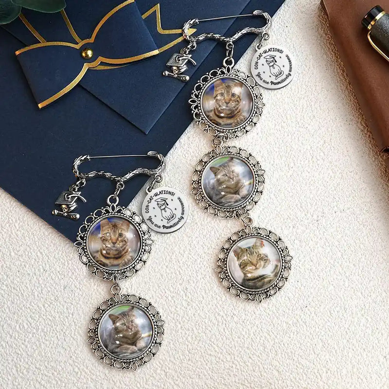 Custom Photo Concatulations You Are Pawsitively Awesome - Personalized Graduation Tassel Pin