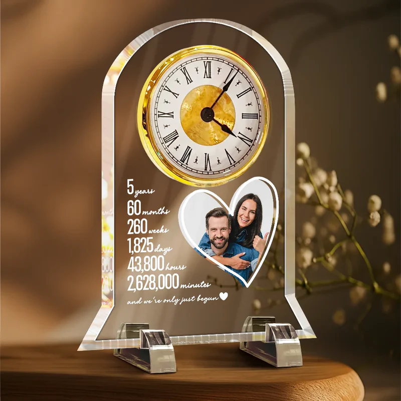 Custom Photo Couple Anniversary Counting Time Years Months Weeks - Personalized Acrylic Desk Clock