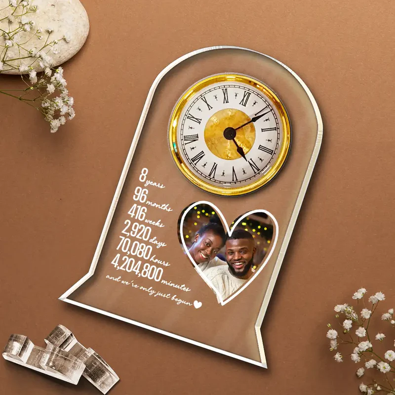 Custom Photo Couple Anniversary Counting Time Years Months Weeks - Personalized Acrylic Desk Clock
