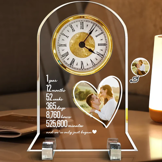 Custom Photo Couple Anniversary Counting Time Years Months Weeks - Personalized Acrylic Desk Clock