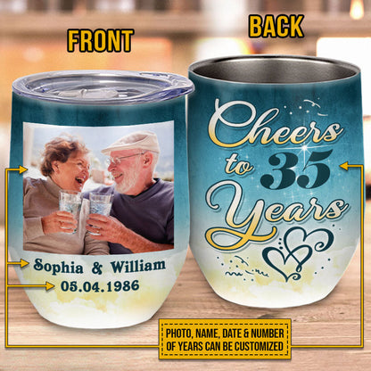 Custom Photo Couple Husband Wife Cheers Anniversary Photo Gift Custom Wine Tumbler, Couple Gift